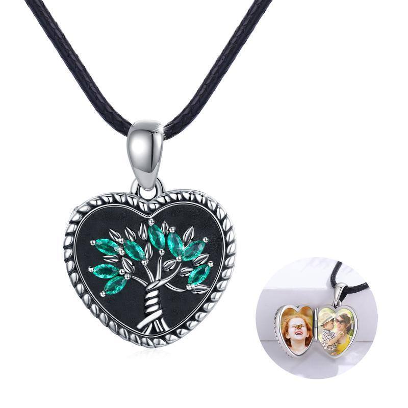 Plata de Ley Circonio Cúbico Árbol de la Vida Personalizada Foto Relicario Collar-3