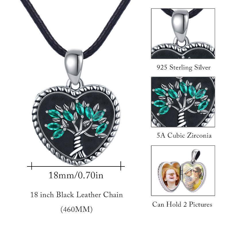 Plata de Ley Circonio Cúbico Árbol de la Vida Personalizada Foto Relicario Collar-4