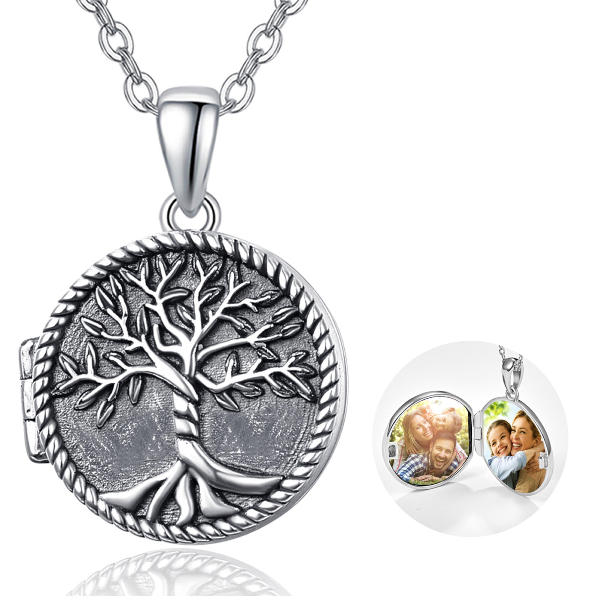 Collana con medaglione personalizzato in argento sterling con albero della vita-1