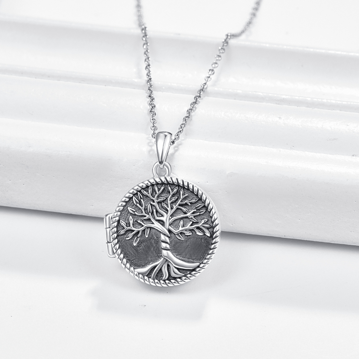 Collana con medaglione personalizzato in argento sterling con albero della vita-4