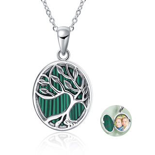 Sterling Silver Malachite Tree Of Life Personalised Photo Locket Necklace For Women-3