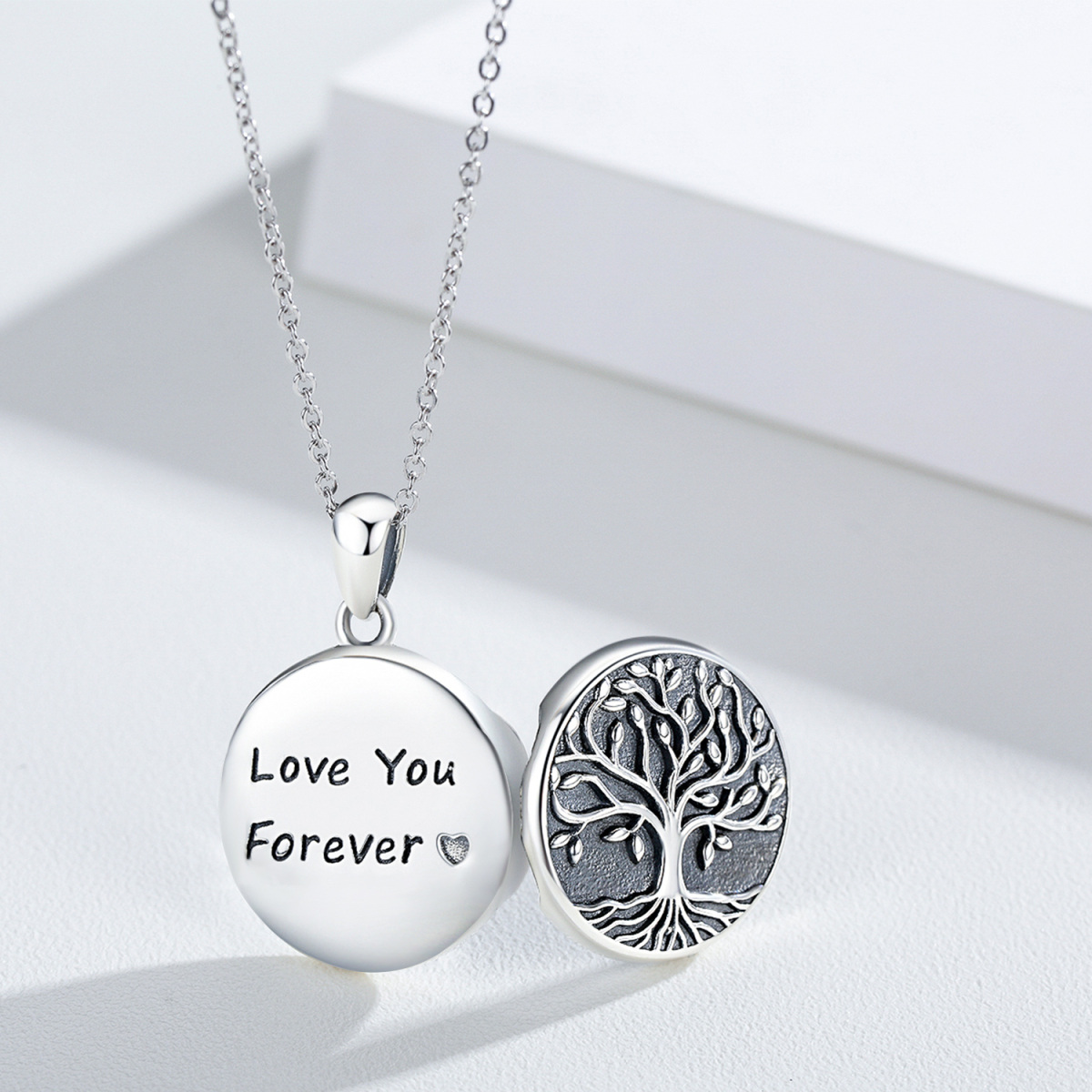 Collier médaillon photo personnalisé en argent sterling avec arbre de vie rétro avec mot gravé pour femme-4