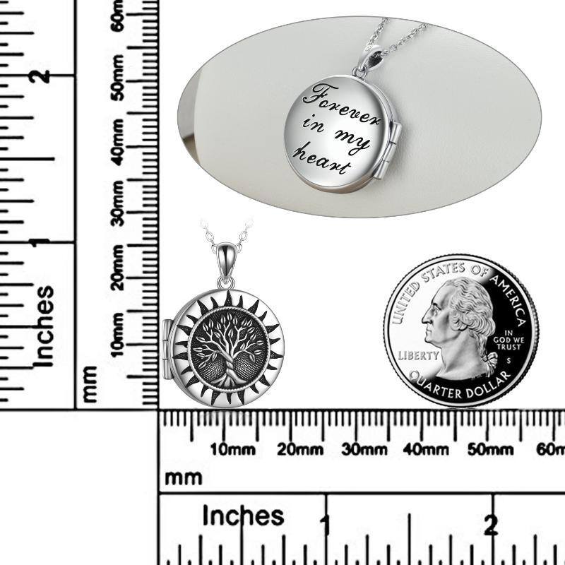 Sterling Silver Oxidized Tree Of Life & Sun Personalized Photo Locket Necklace-5