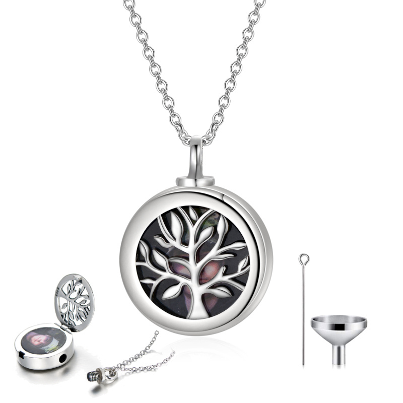 Plata de ley Árbol de la Vida Personalizada Foto Locket Urna Collar para cenizas-1