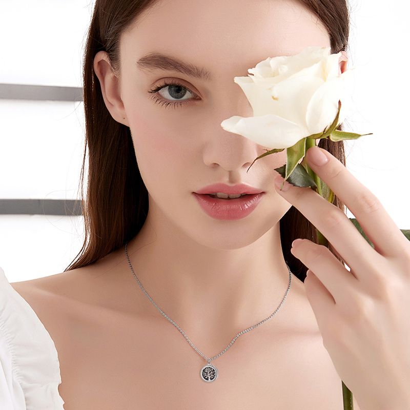 Plata de ley Árbol de la Vida Personalizada Foto Locket Urna Collar para cenizas-2