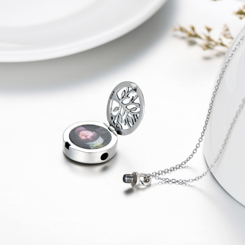 Plata de ley Árbol de la Vida Personalizada Foto Locket Urna Collar para cenizas-4