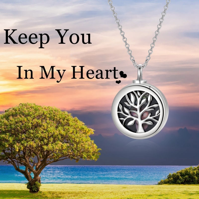 Plata de ley Árbol de la Vida Personalizada Foto Locket Urna Collar para cenizas-6