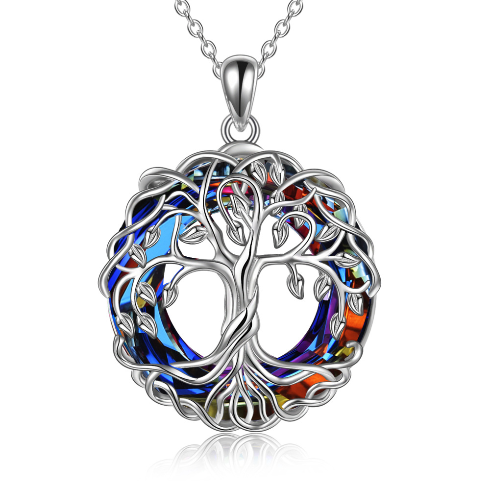 Collar de cristal con forma de árbol de la vida en plata de ley para mujer-1