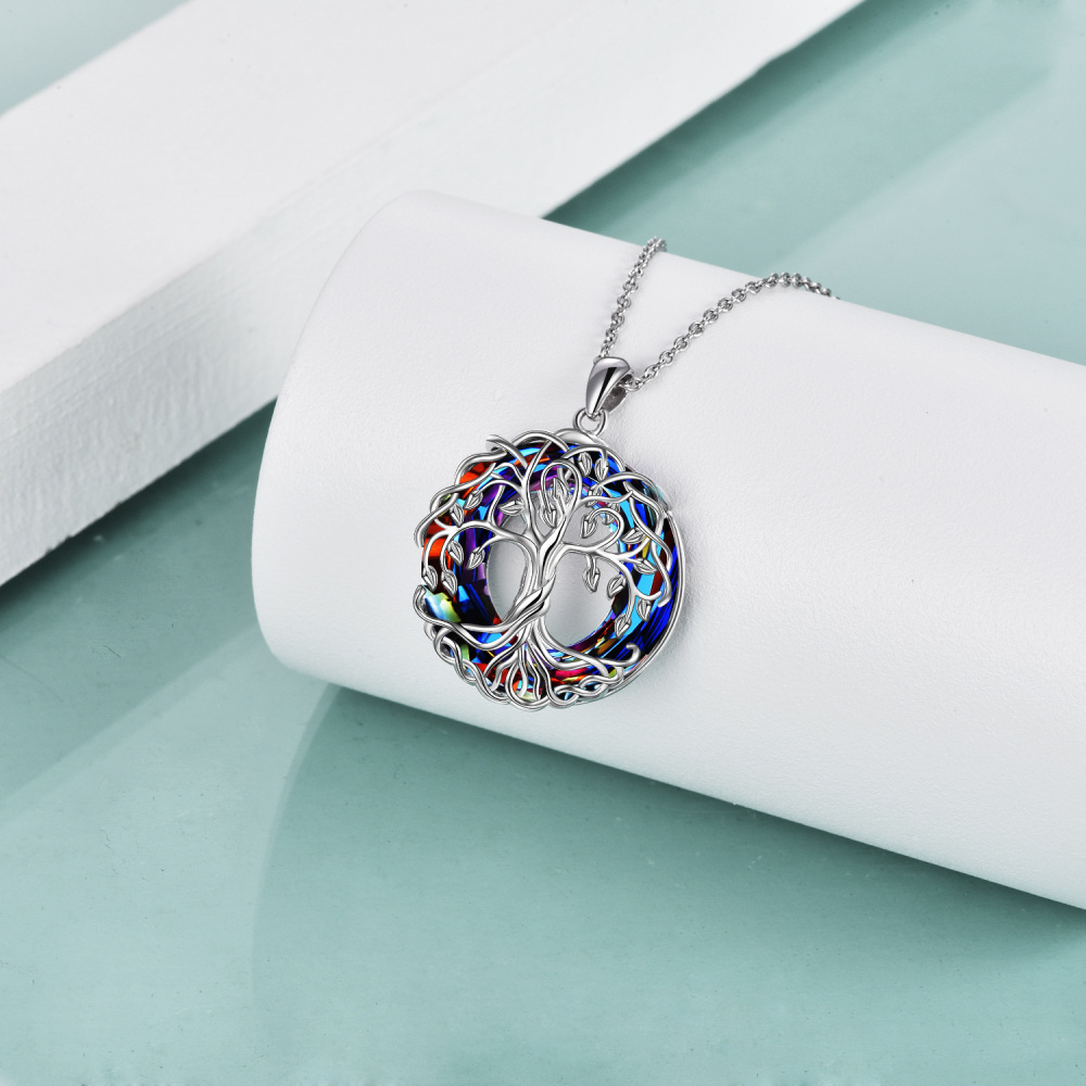 Collar de cristal con forma de árbol de la vida en plata de ley para mujer-3