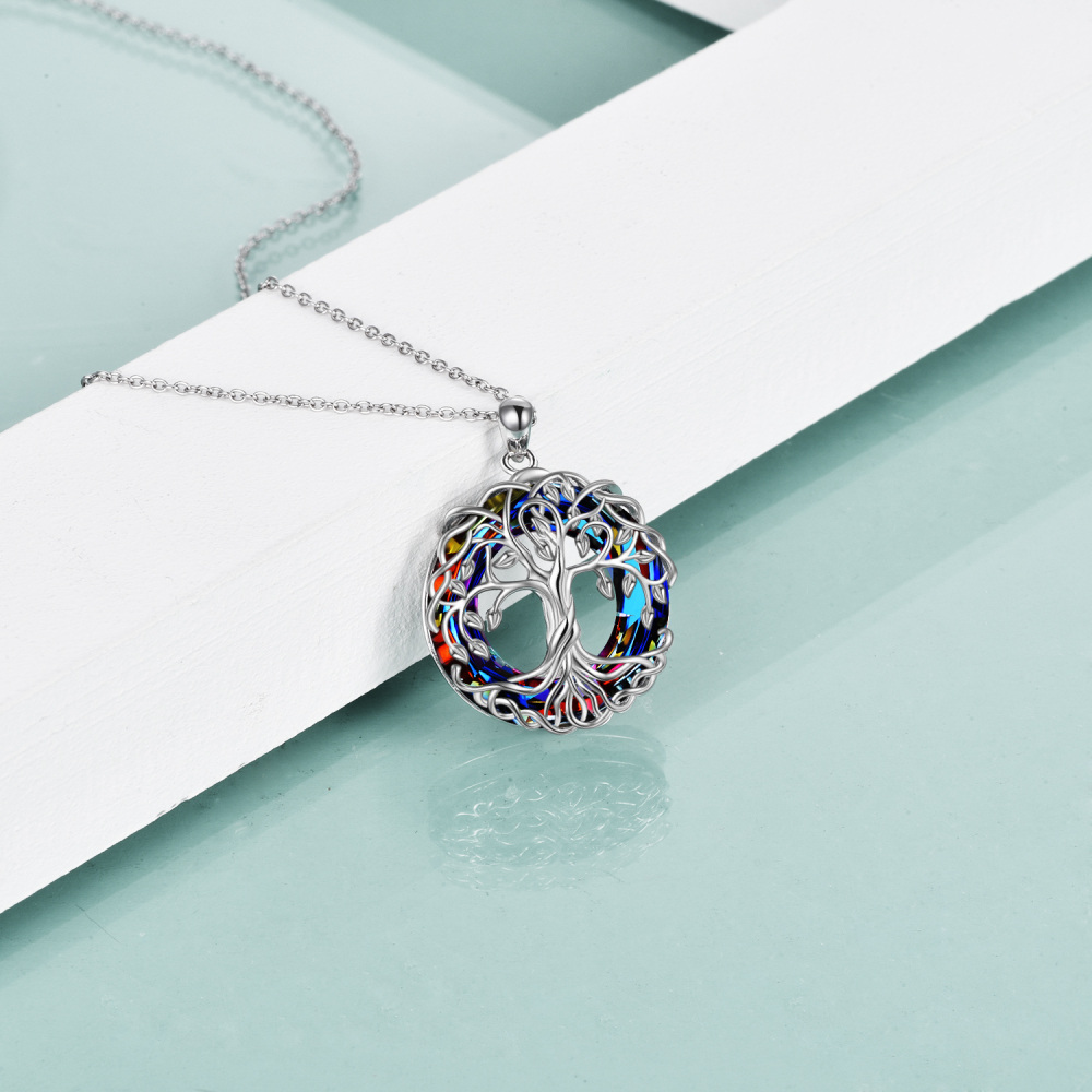 Collar de cristal con forma de árbol de la vida en plata de ley para mujer-4