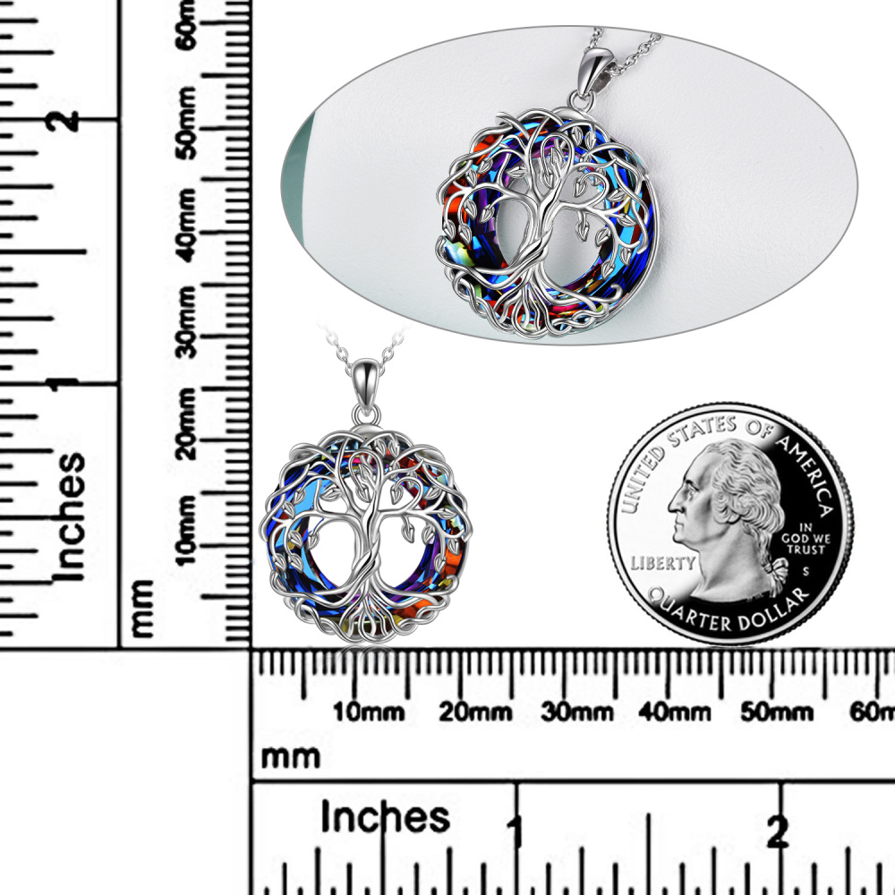 Collar de cristal con forma de árbol de la vida en plata de ley para mujer-5