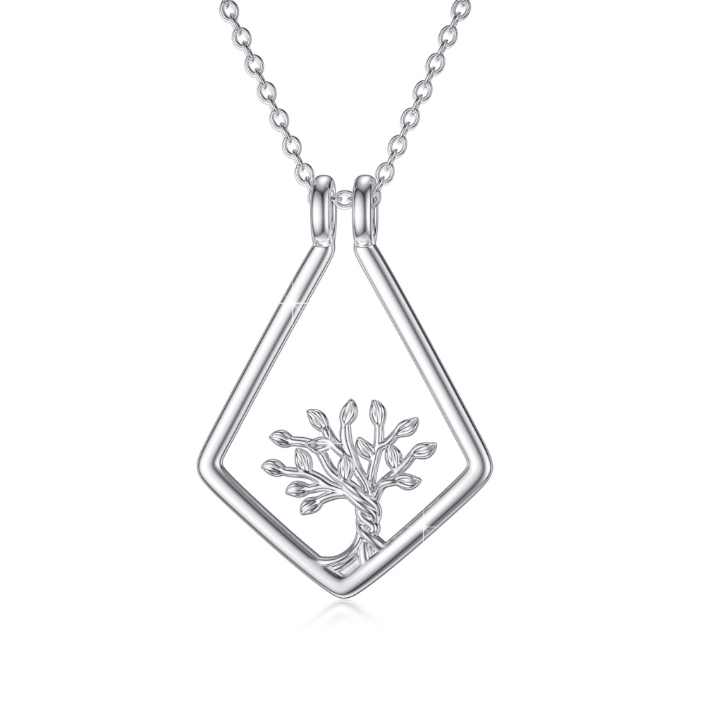 Sterling Silver Tree Of Life & Ring Holder Pendant Necklace-1