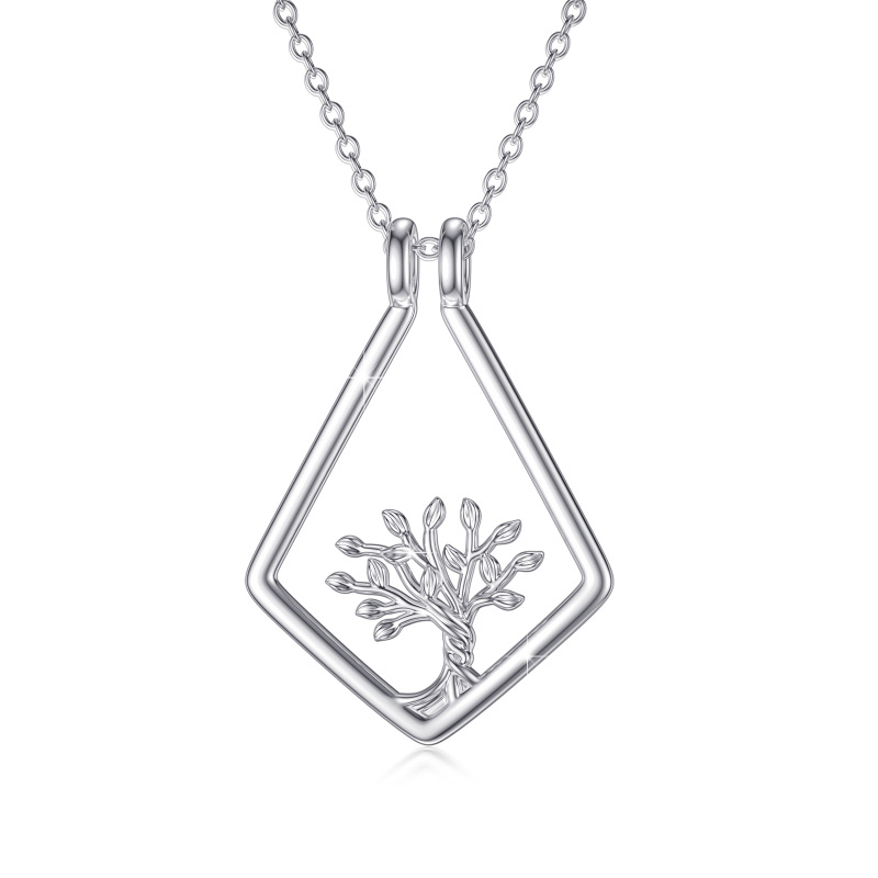 Sterling Silver Tree Of Life & Ring Holder Pendant Necklace-9