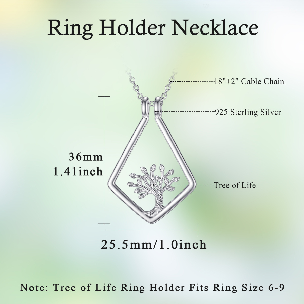 Sterling Silber Baum des Lebens & Ring-Halter Anhänger Halskette-5