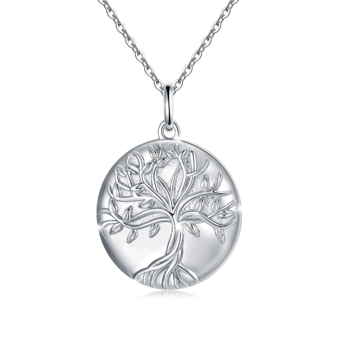 Sterling Silver Tree Of Life Round Pendant Personalized Photo Locket Necklace-1