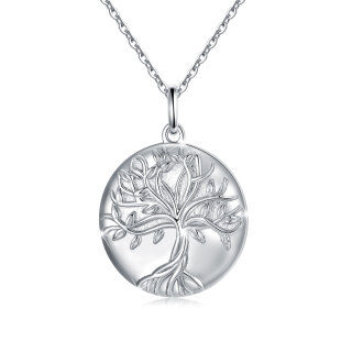 Sterling Silver Tree Of Life Round Pendant Personalized Photo Locket Necklace-37