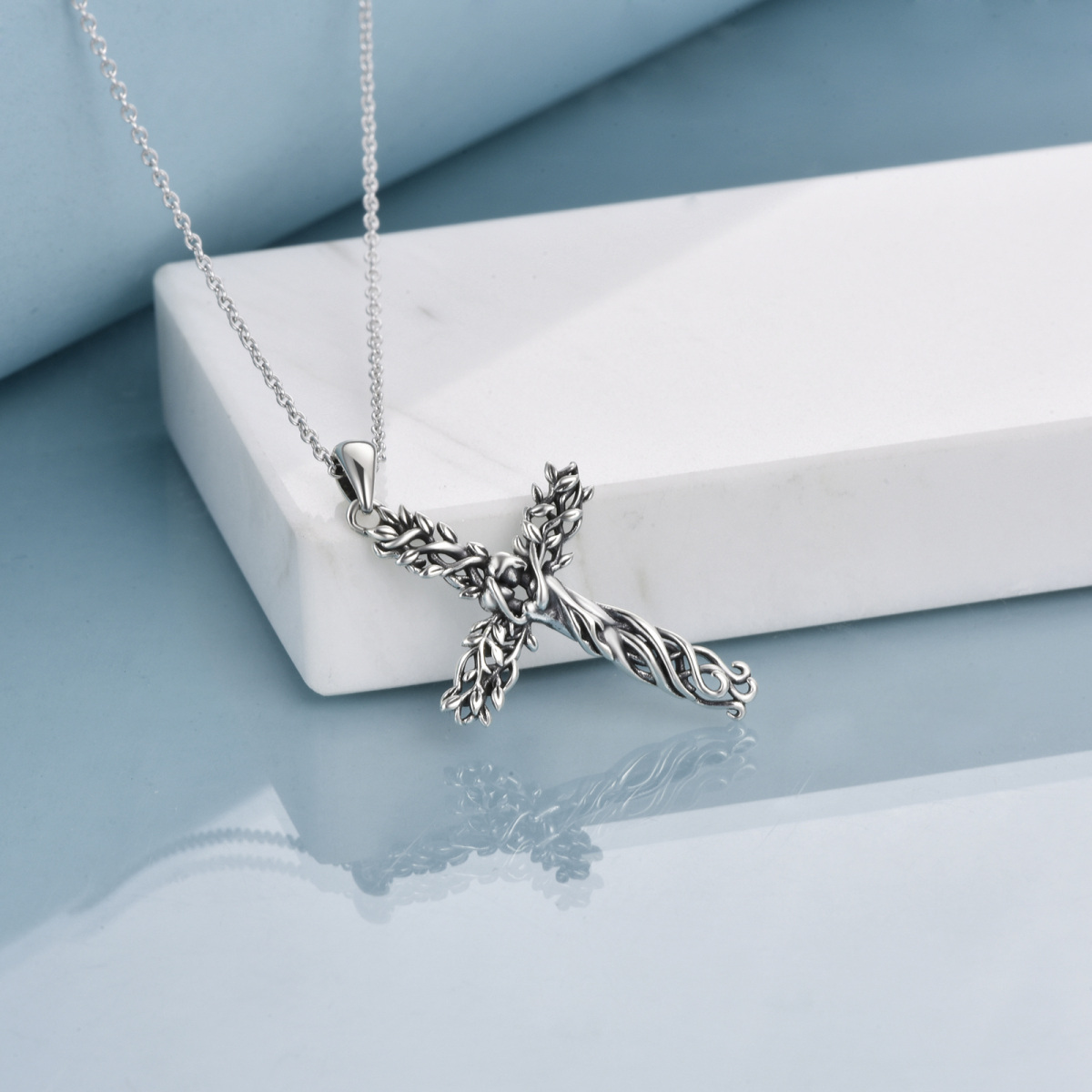 Collier en argent sterling avec pendentif croix et sœurs de l'arbre de vie-4