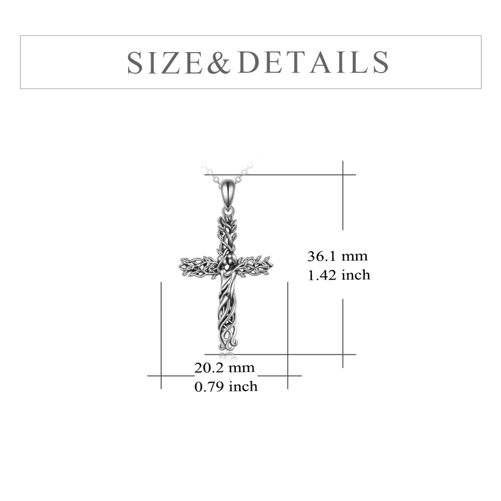 Sterling Silver Tree Of Life Sisters & Cross Pendant Necklace-5