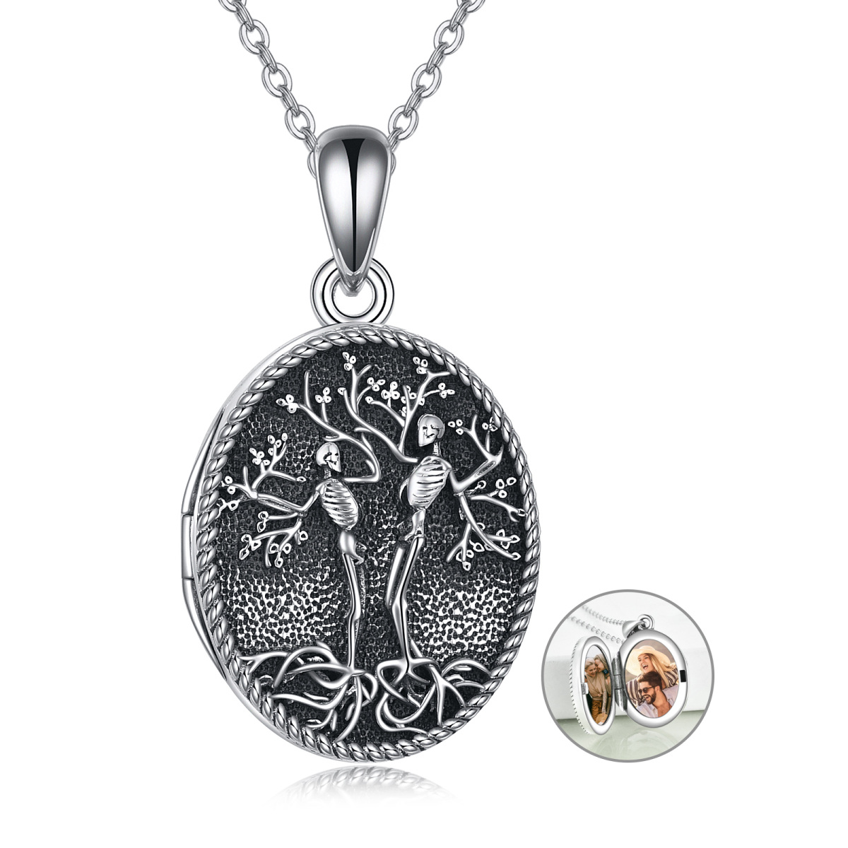 Plata de ley Árbol de la Vida Esqueleto Personalizado Foto Relicario Collar Colgante-1