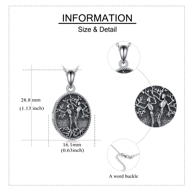 Sterling Silver Tree Of Life Skeleton Personalized Photo Locket Pendant Necklace-5