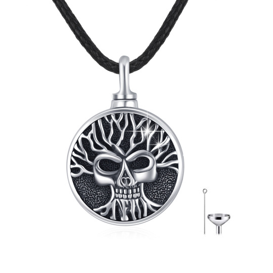 Collar de urna con forma de calavera y árbol de la vida en plata de ley para cenizas