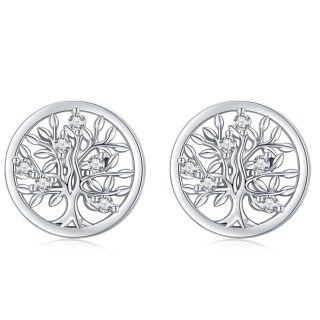 Sterling Silver Cubic Zirconia Tree Of Life Stud Earrings-22