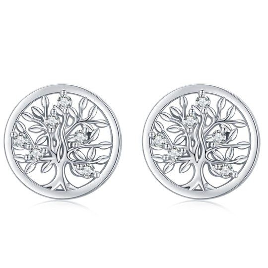 Sterling Silver Cubic Zirconia Tree Of Life Stud Earrings