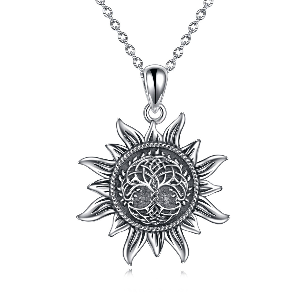 Collar con colgante de sol y árbol de la vida en plata de ley-1