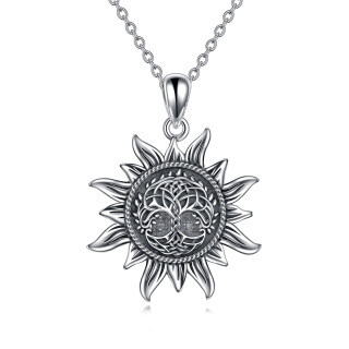 Sterling Silver Tree Of Life & Sun Pendant Necklace-42