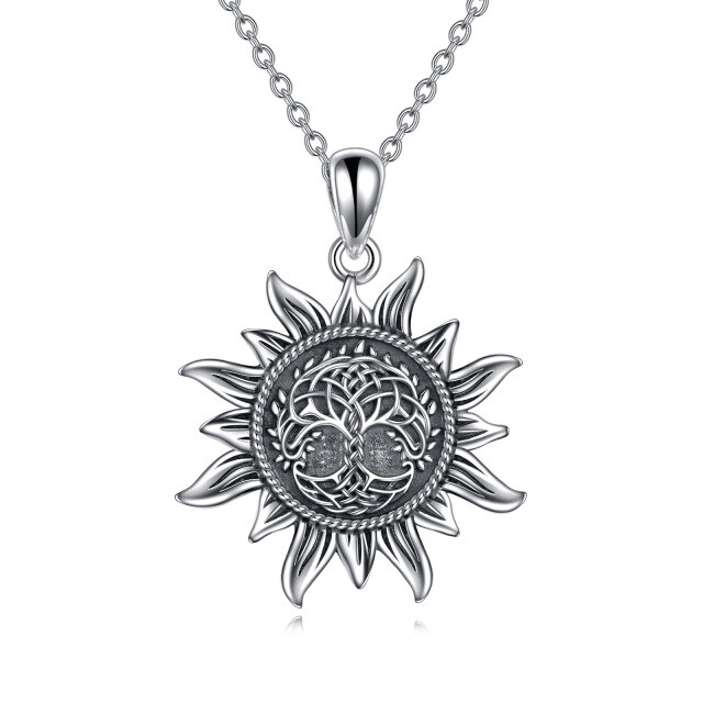 Sterling Silver Tree Of Life & Sun Pendant Necklace-2