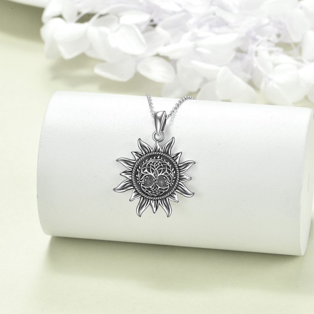 Sterling Silver Tree Of Life & Sun Pendant Necklace-3