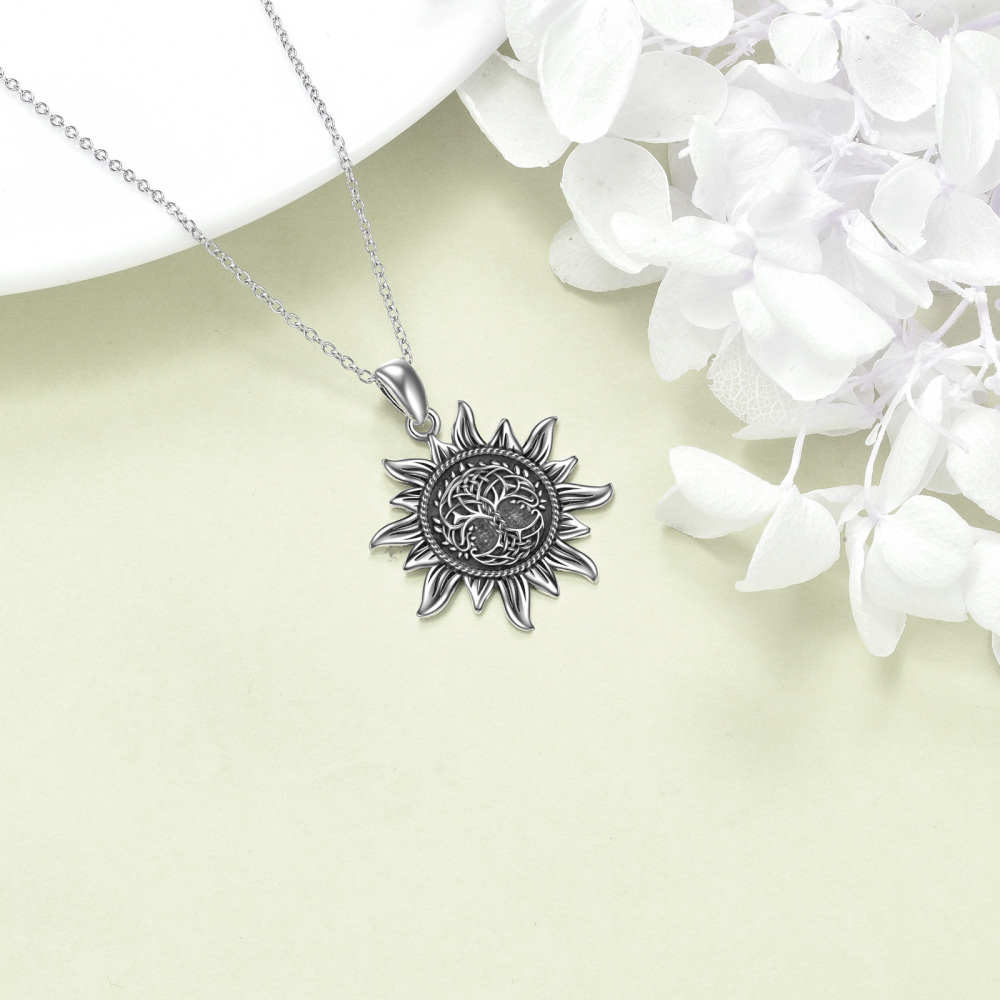 Sterling Silver Tree Of Life & Sun Pendant Necklace-4