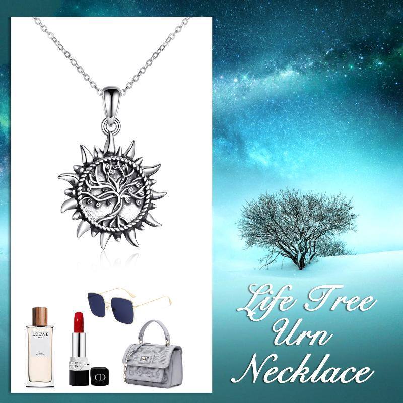 Sterling Silver Tree Of Life & Sun Urn Necklace for Ashes-4
