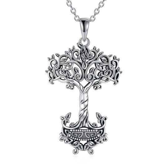 Collier en argent sterling avec pendentif arbre de vie et marteau de Thor