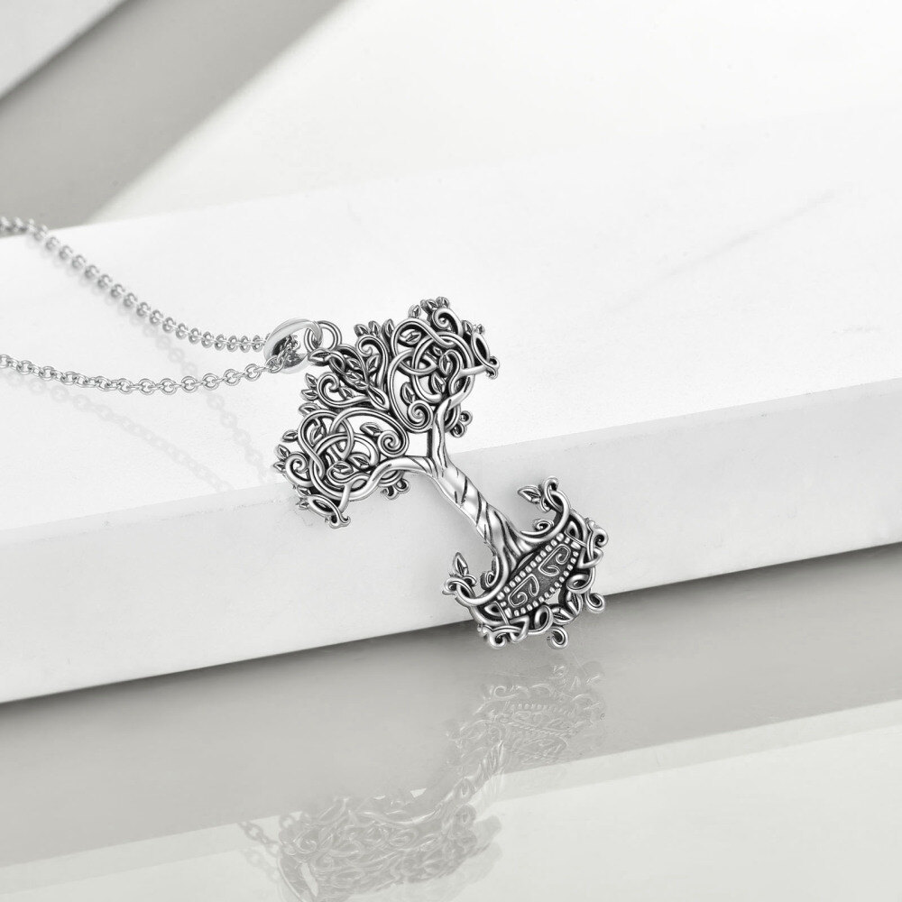 Sterling zilveren levensboom en hamer van Thor Hanger ketting-4
