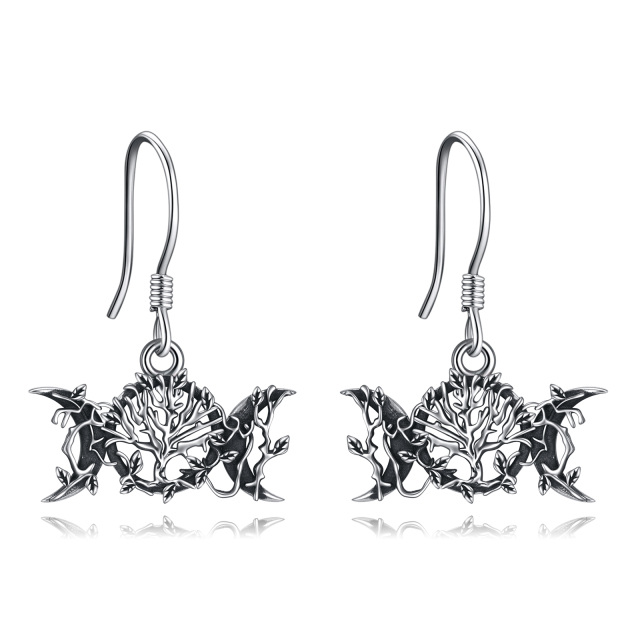 Sterling Silver Tree Of Life & Triple Moon Goddess Drop Earrings