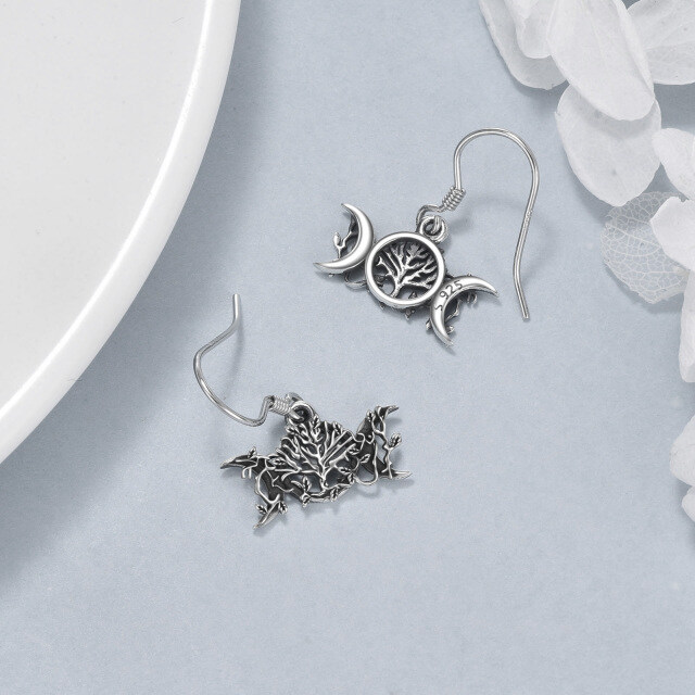 Orecchini pendenti con tripla dea della luna in argento sterling con albero della vita-4