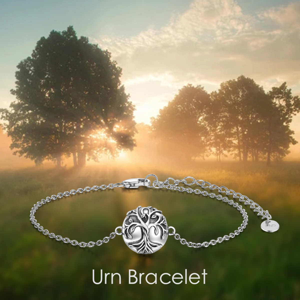 Sterling Silber Baum des Lebens Urne Armband für Asche-6