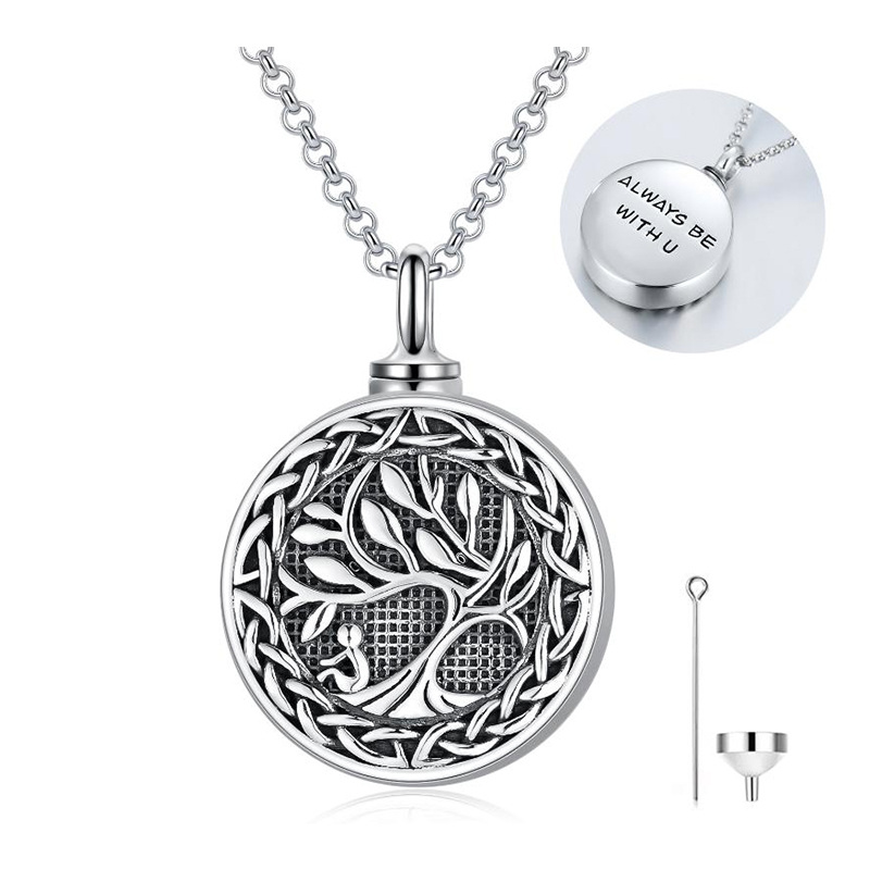 Sterling Silver Tree Of Life Urn Necklace for Ashes with Engraved Word-1