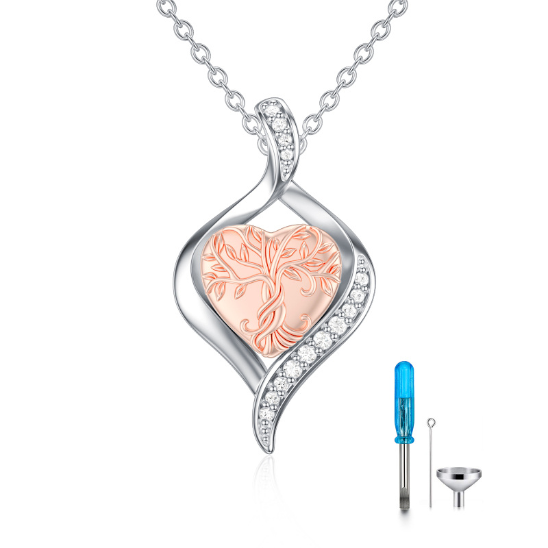 Collier en argent sterling en forme d'urne avec zircon cubique et arbre de vie-1