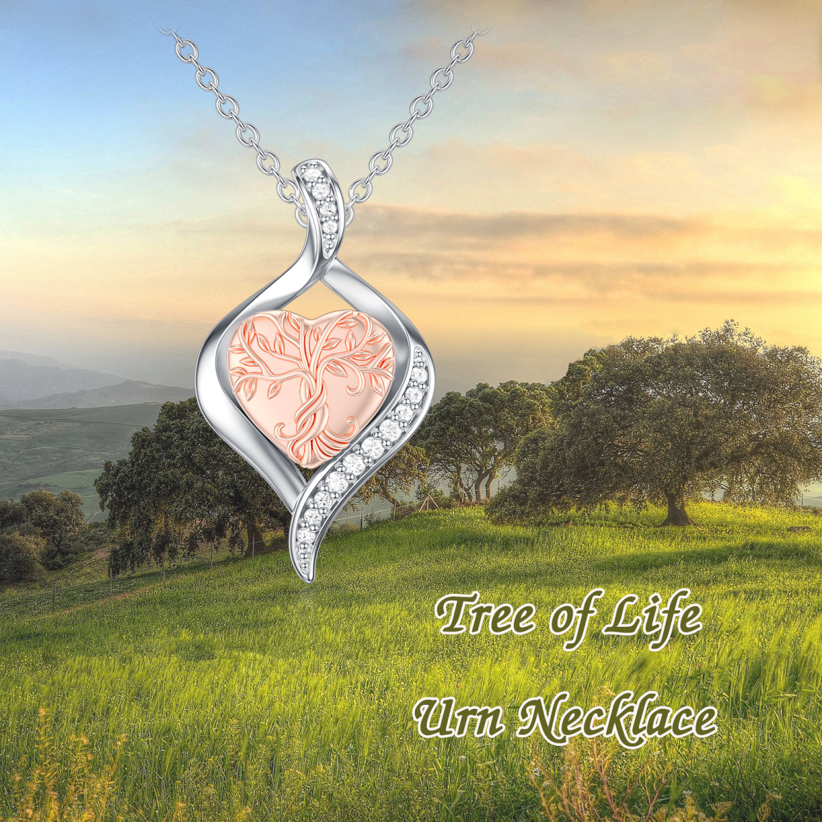 Sterling Silver Cubic Zirconia Tree Of Life Urn Necklace for Ashes-6