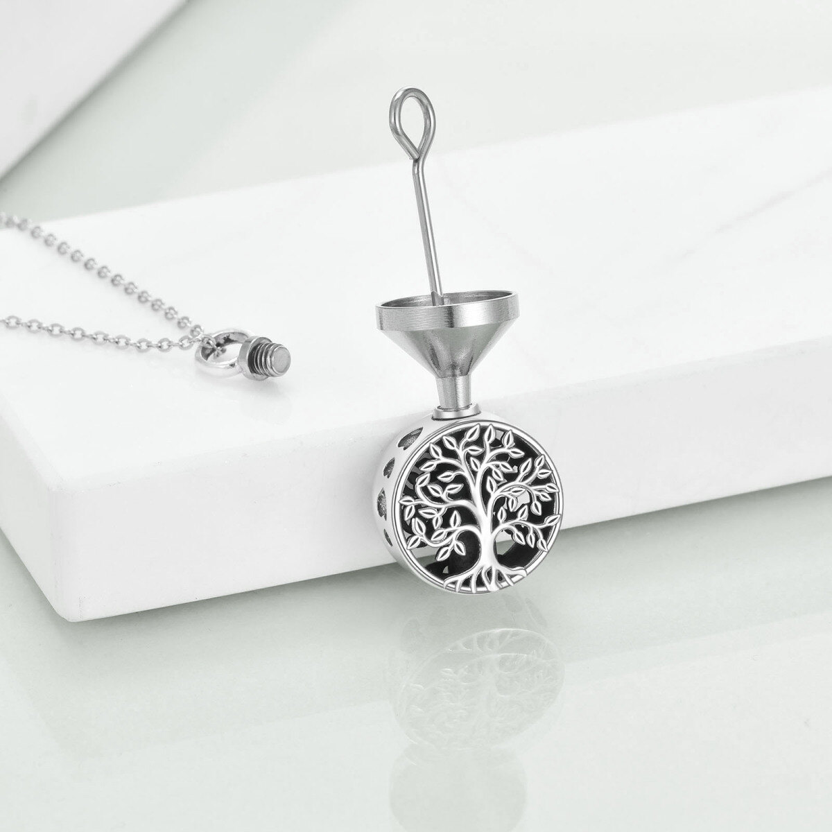 Sterling Silver Tree Of Life Urn Necklace for Ashes-4