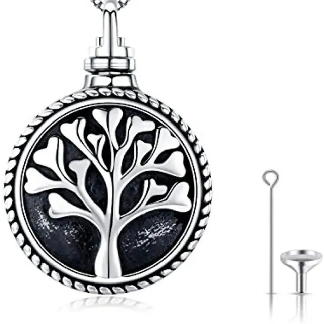 Sterling Silver Tree Of Life Urn Necklace for Ashes with Engraved Word-1