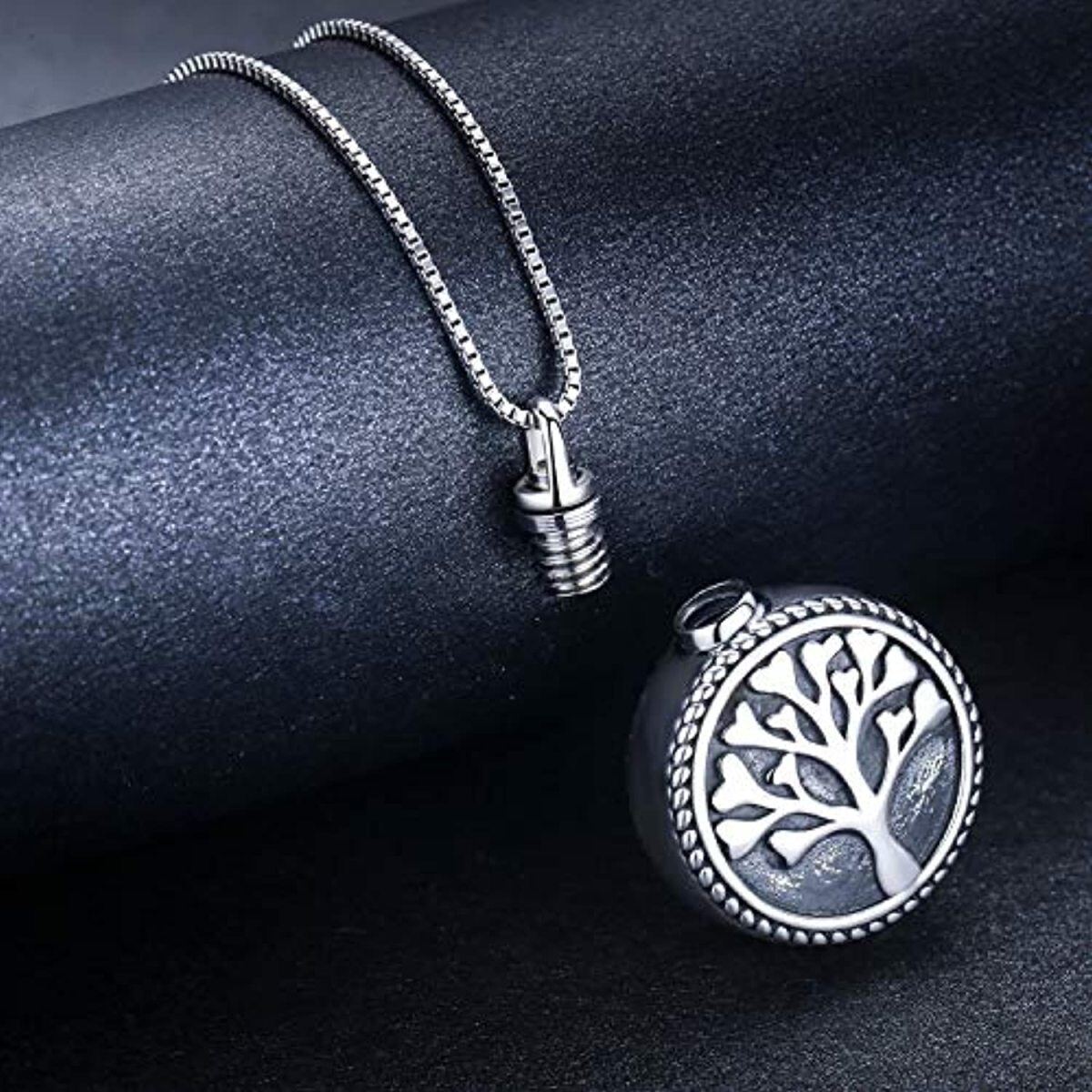 Sterling Silver Tree Of Life Urn Necklace for Ashes with Engraved Word-5