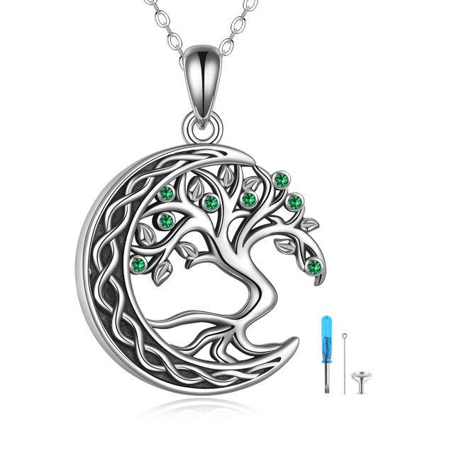 Collar de urna de árbol de la vida con circonita cúbica de plata de ley para cenizas-1