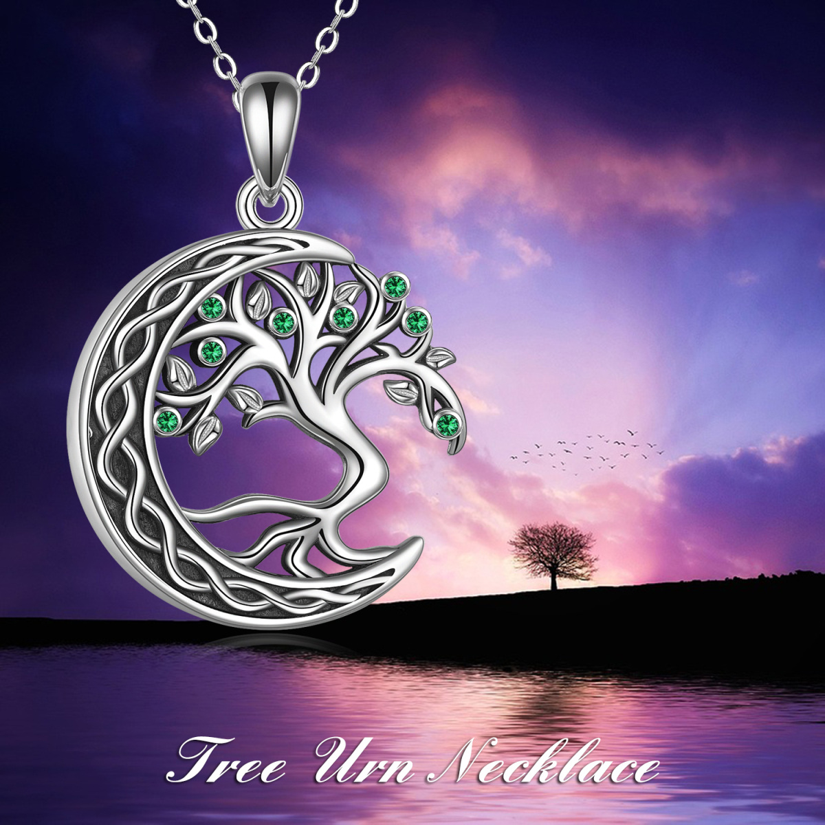 Sterling Silver Cubic Zirconia Tree Of Life Urn Necklace for Ashes-6