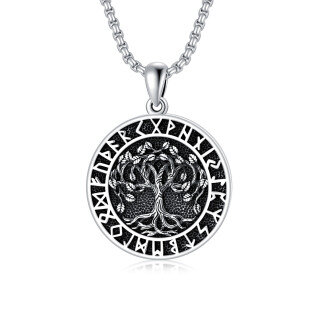 Sterling Silver Tree Of Life & Viking Rune Pendant Necklace for Men-9