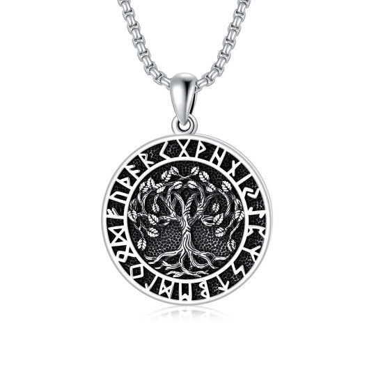 Collana con ciondolo a forma di albero della vita e runa vichinga in argento sterling per uomo