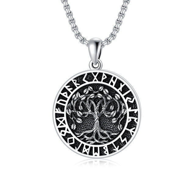 Sterling Silver Tree Of Life & Viking Rune Pendant Necklace for Men-2