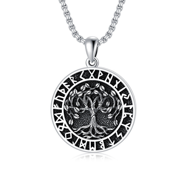 Sterling Silver Tree Of Life & Viking Rune Pendant Necklace for Men-19